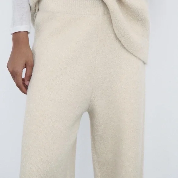 NWT Zara High Rise Boucle Sweater Pants Ivory/Metallic Size Medium - Picture 2 of 9
